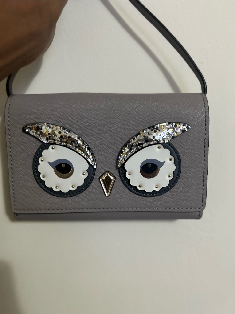 Kate Spade Grey Owl Appliqué Crossbody Bag